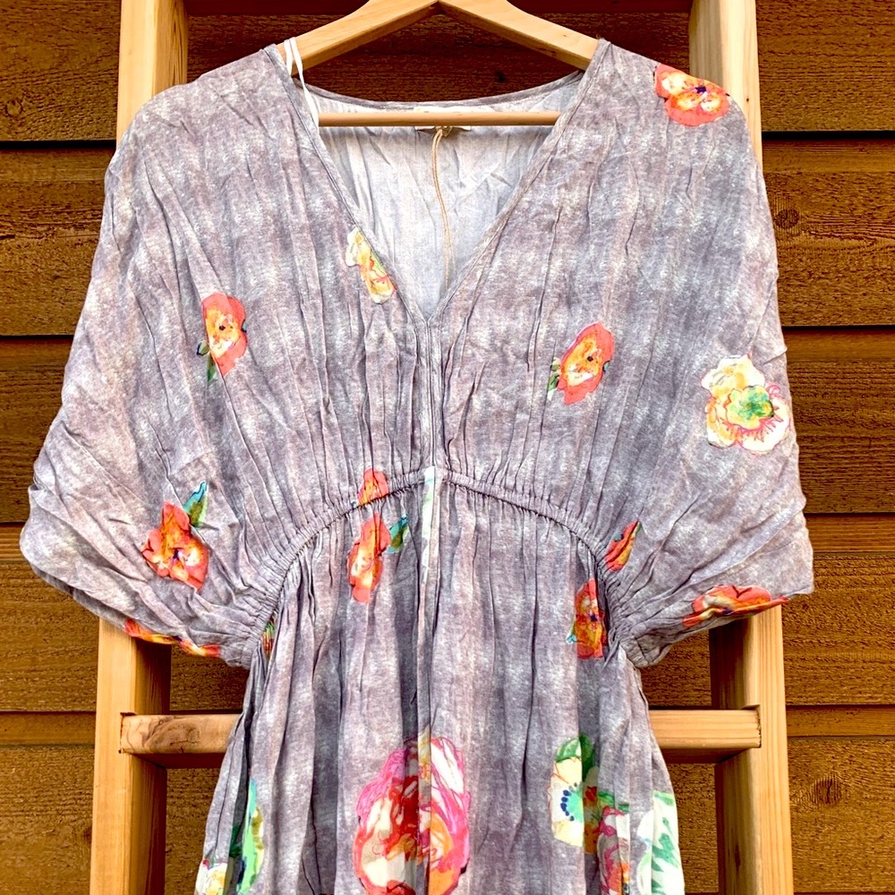 World Market Floral Kaftan Dress Coverup S/M